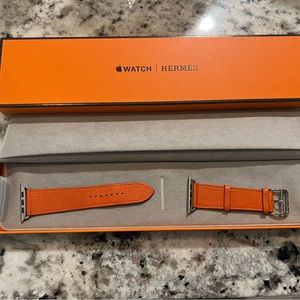 Hermes 44mm Apple Watch Band Orange Swift Leather Single Tour